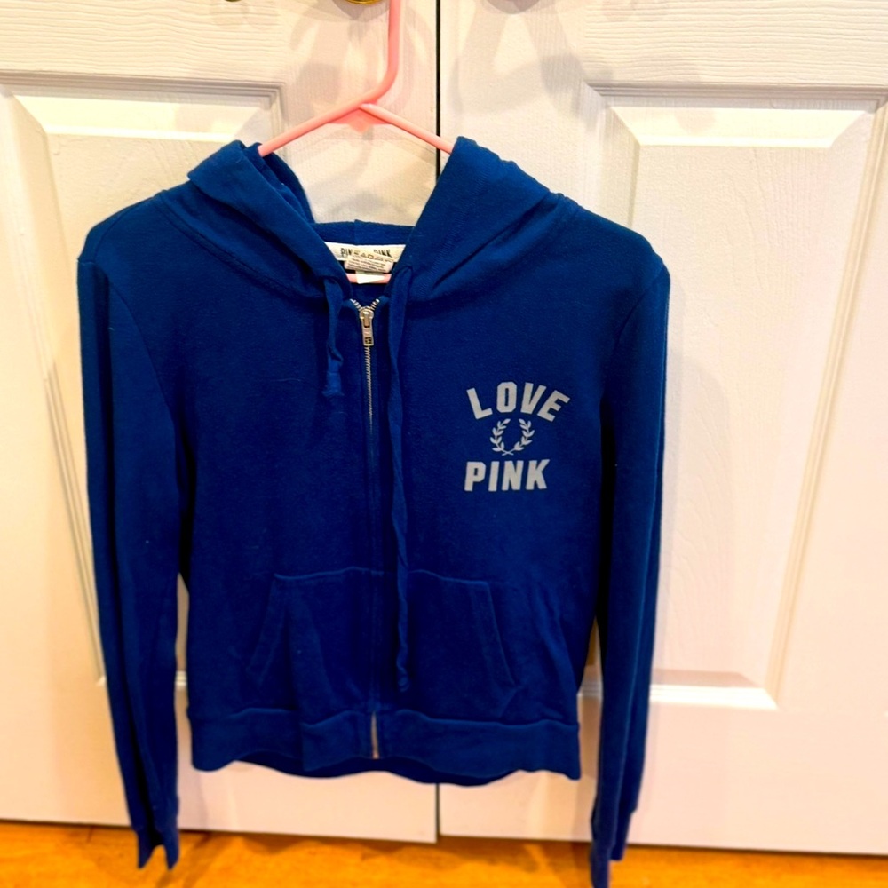 Woman’s PINK Royal Blue Zip Up Hoodie Large